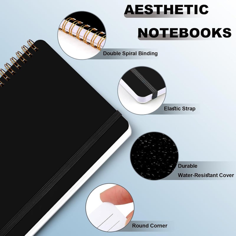 DMSVK 4 PCS Spiral Notebook, Spiral Journal Notebook, Notebooks for Work, Note Taking, School, Small Notebooks with Strap, Cute Notebooks for Women (Black) - Image 3